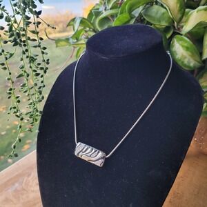 Lia Sofia Silver Tone Rectangle Zebra Print Enamel Rhinestone Pendant Necklace